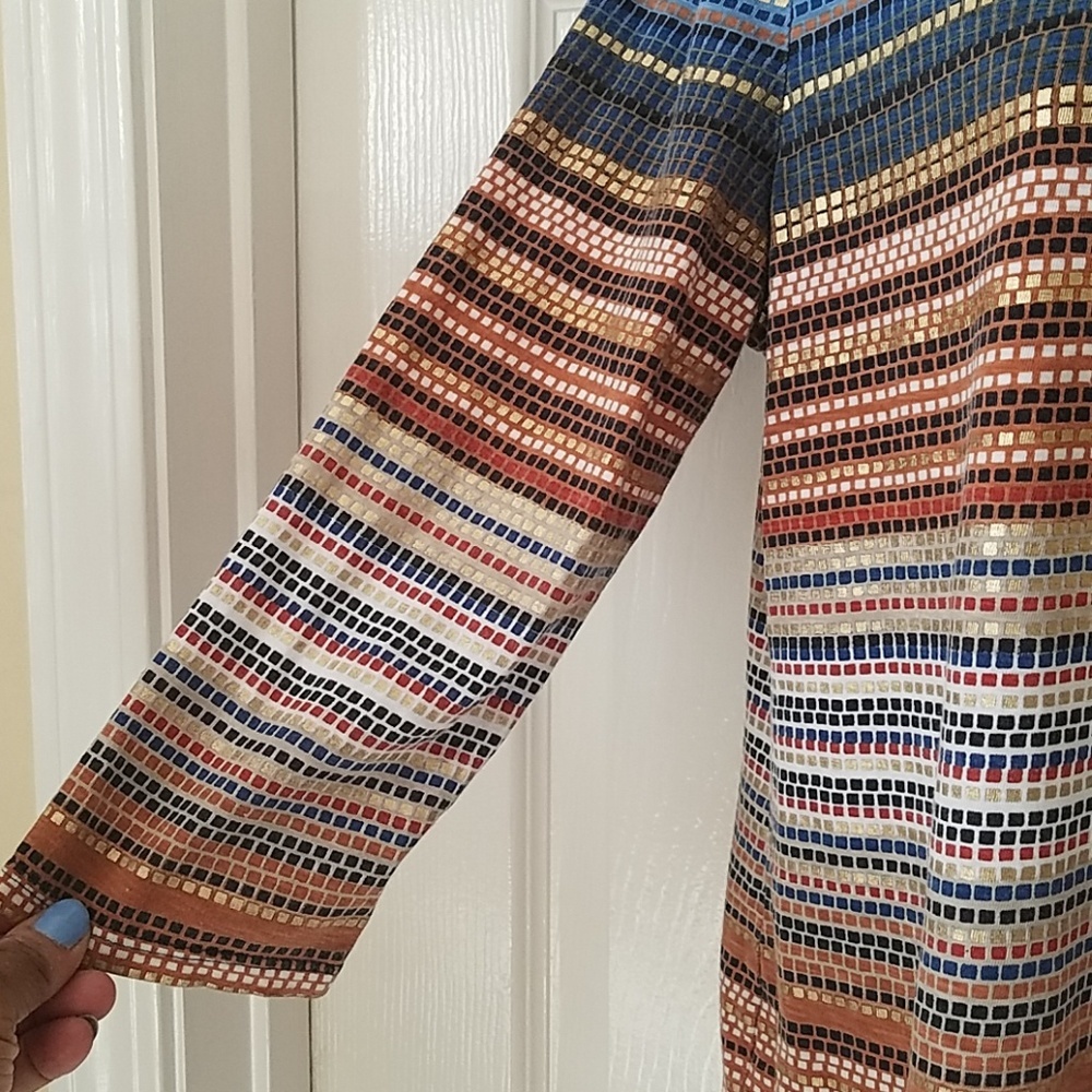 Chico's, 0145, multi-color tee, Denim, Rust and Gold, Size  S - Picture 3 of 6